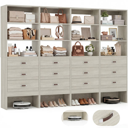 Freestanding 2FT Closet System with Leather Handles, 24" Walk-in Closets Storage Unit with Cabinet, Set of 4