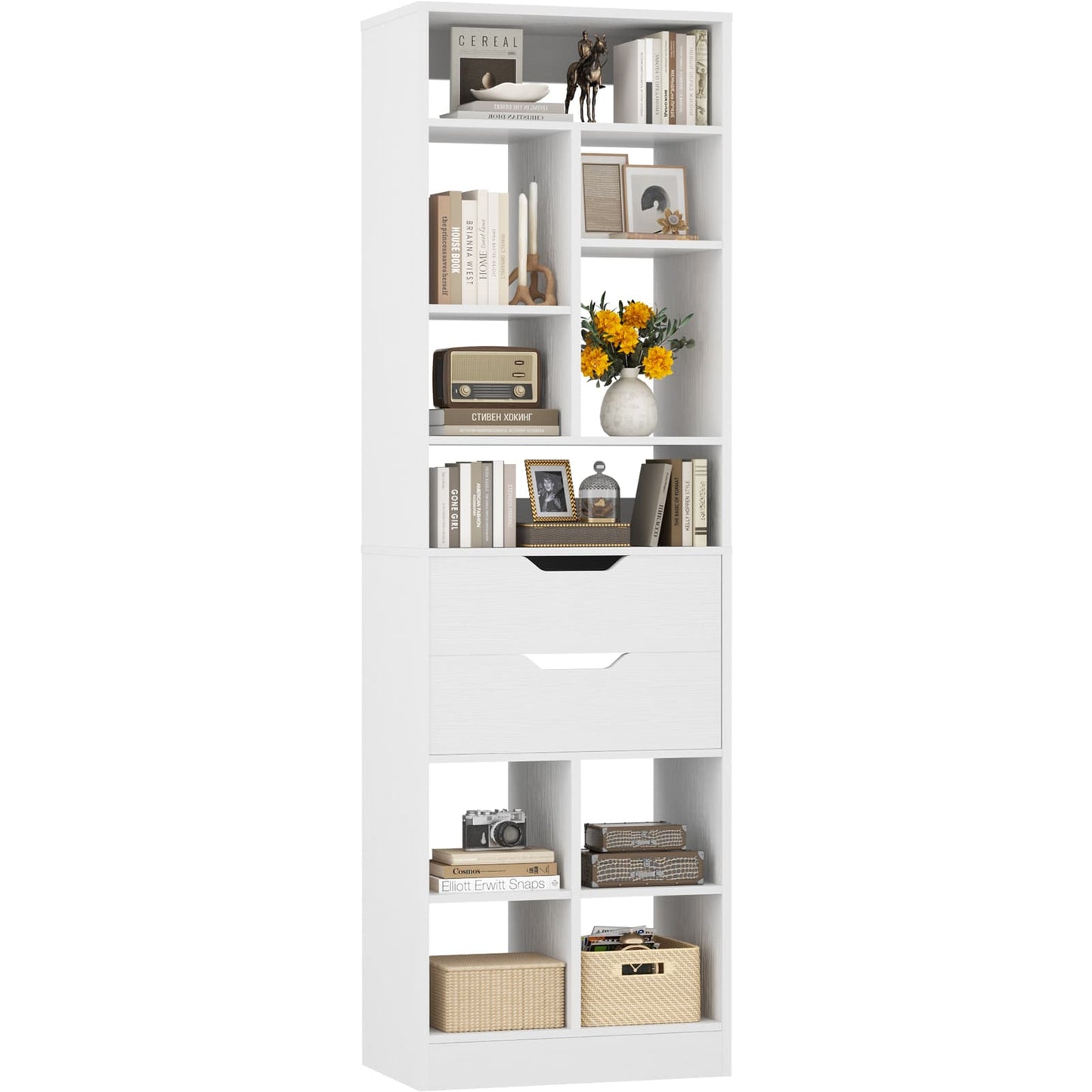 9-Tier Tall Bookshelf with Drawer, 79.7" Narrow Freestanding Bookcase, for Living Room, Home Office Bedroom