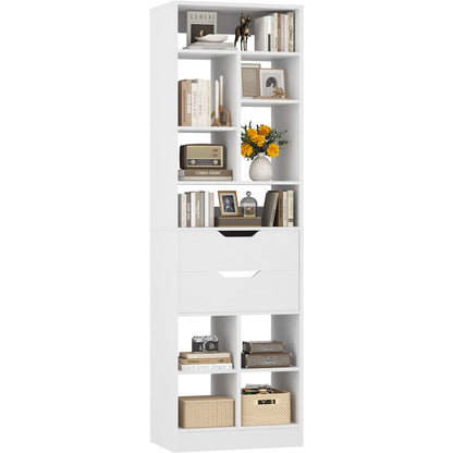 9-Tier Tall Bookshelf with Drawer, 79.7" Narrow Freestanding Bookcase, for Living Room, Home Office Bedroom