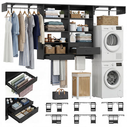 120" Large Laundry Room Organization Set with Pull-Out Drawer/Stand Shelf