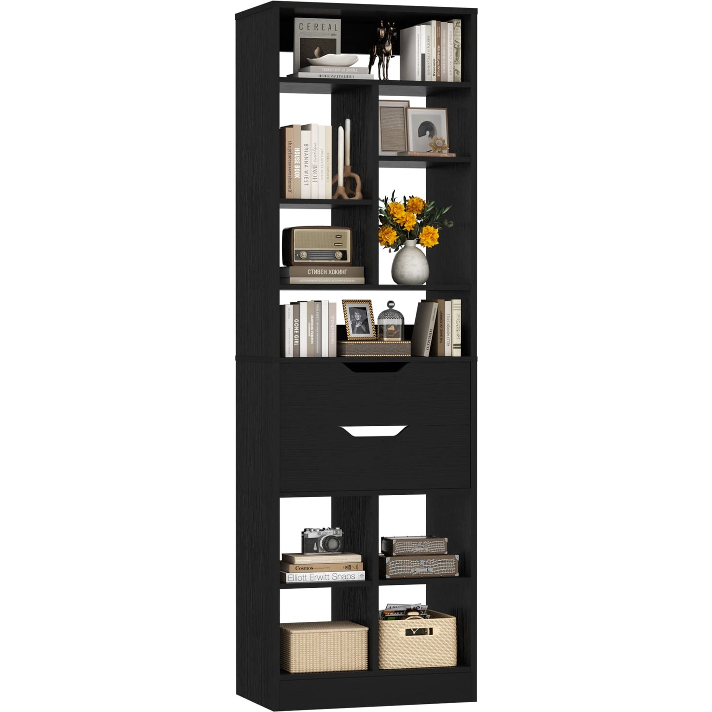 9-Tier Tall Bookshelf with Drawer, 79.7" Narrow Freestanding Bookcase, for Living Room, Home Office Bedroom