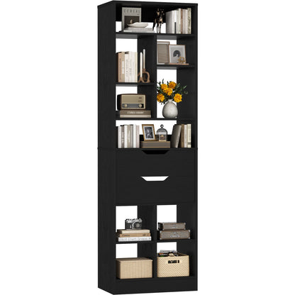 9-Tier Tall Bookshelf with Drawer, 79.7" Narrow Freestanding Bookcase, for Living Room, Home Office Bedroom
