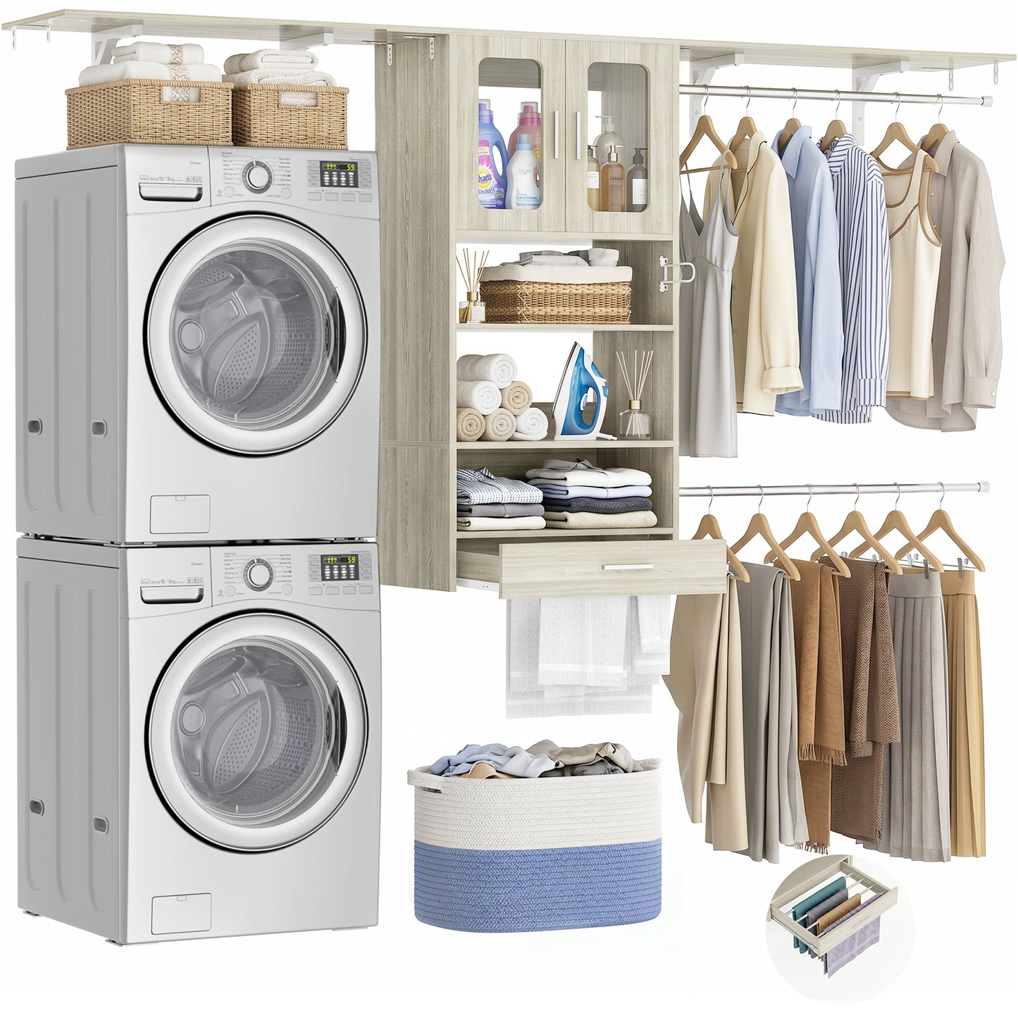 96" Wall Mounted Laundry Room Organization with Doors