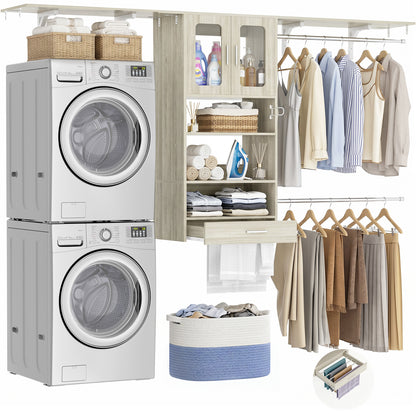 96" Wall Mounted Laundry Room Organization with Doors