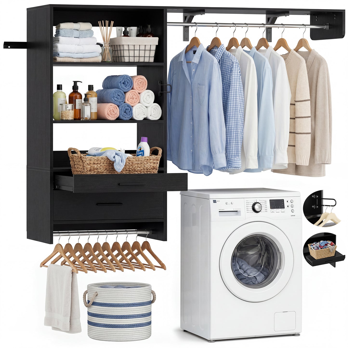 60" Wall Mounted Laundry Room Organization with Pull-out Shelf & Storage