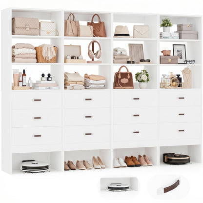 Freestanding 2FT Closet System with Leather Handles, 24" Walk-in Closets Storage Unit with Cabinet, Set of 4