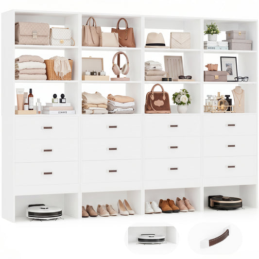 Freestanding 2FT Closet System with Leather Handles, 24" Walk-in Closets Storage Unit with Cabinet, Set of 4