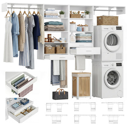 120" Large Laundry Room Organization Set with Pull-Out Drawer/Stand Shelf