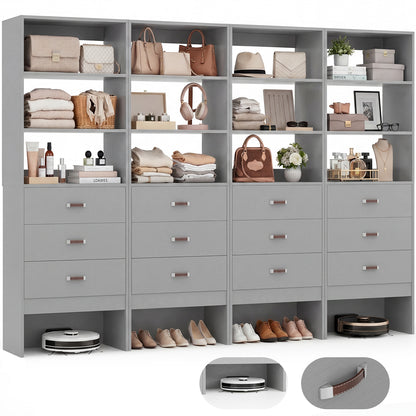 Freestanding 2FT Closet System with Leather Handles, 24" Walk-in Closets Storage Unit with Cabinet, Set of 4