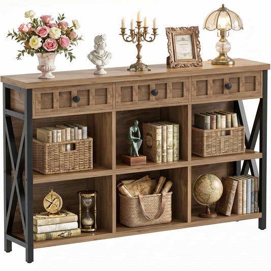 6 Cube Storage Organizer Bookcase, Cube Bookshelf with Drawers 47"
