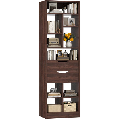 9-Tier Tall Bookshelf with Drawer, 79.7" Narrow Freestanding Bookcase, for Living Room, Home Office Bedroom