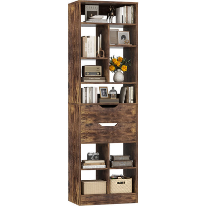 9-Tier Tall Bookshelf with Drawer, 79.7" Narrow Freestanding Bookcase, for Living Room, Home Office Bedroom