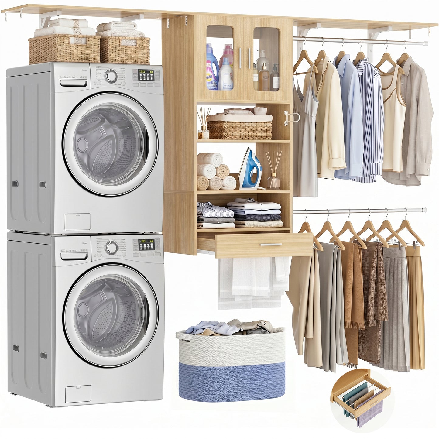 96" Wall Mounted Laundry Room Organization with Doors
