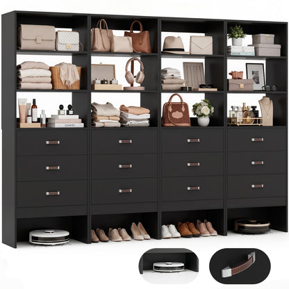 Freestanding 2FT Closet System with Leather Handles, 24" Walk-in Closets Storage Unit with Cabinet, Set of 4