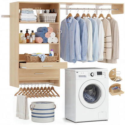 60" Wall Mounted Laundry Room Organization with Pull-out Shelf & Storage