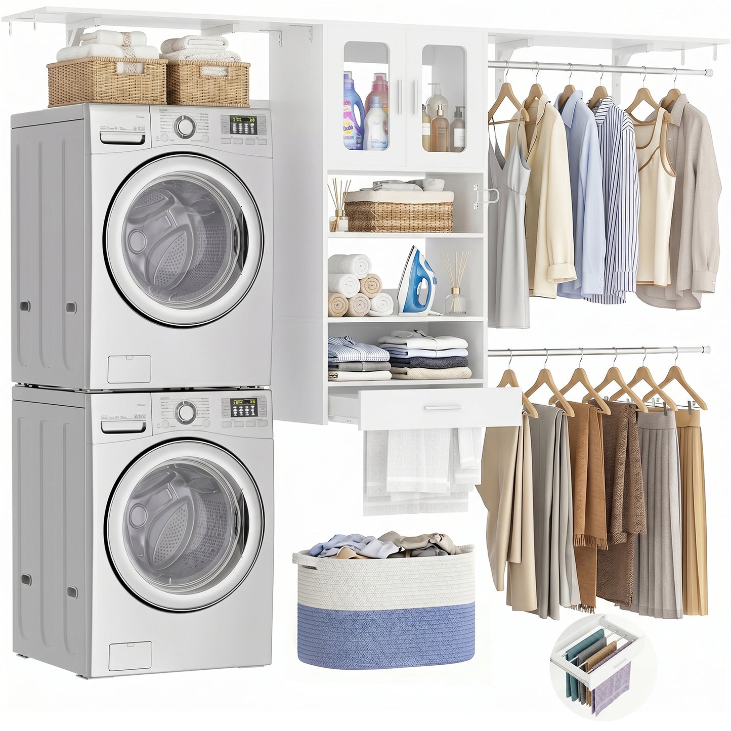 96" Wall Mounted Laundry Room Organization with Doors