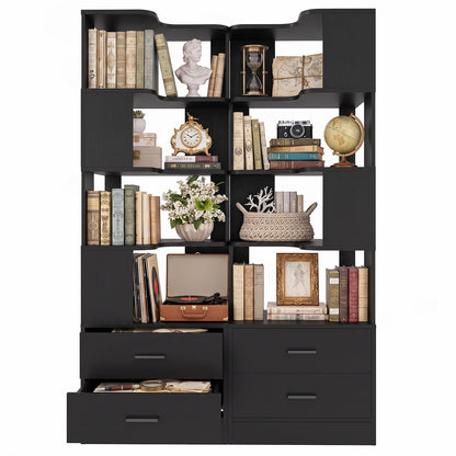 Corner Bookshelf with 4 Drawers, Small Corner Shelf with Drawers