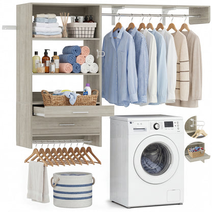 60" Wall Mounted Laundry Room Organization with Pull-out Shelf & Storage