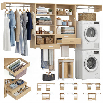 120" Large Laundry Room Organization Set with Pull-Out Drawer/Stand Shelf