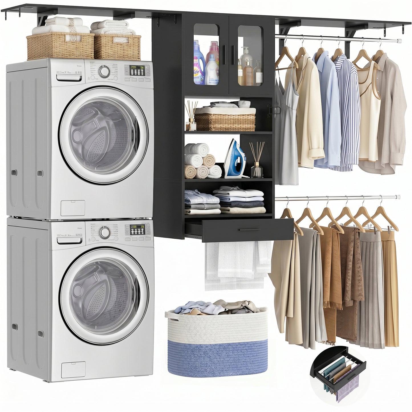 96" Wall Mounted Laundry Room Organization with Doors