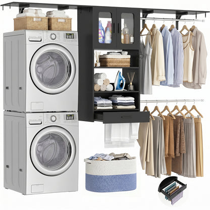 96" Wall Mounted Laundry Room Organization with Doors