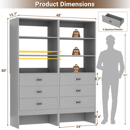 Freestanding 2FT Closet System with Leather Handles, 24" Walk-in Closets Storage Unit with Cabinet, Set of 2