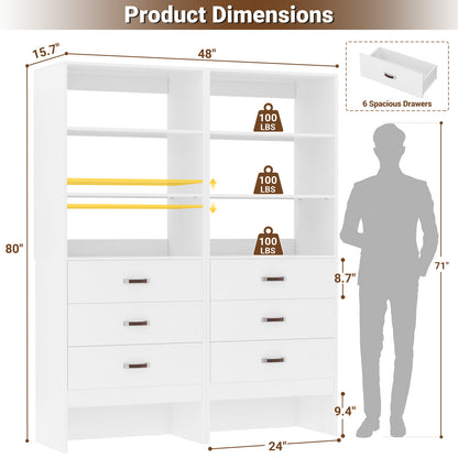 Freestanding 2FT Closet System with Leather Handles, 24" Walk-in Closets Storage Unit with Cabinet, Set of 2