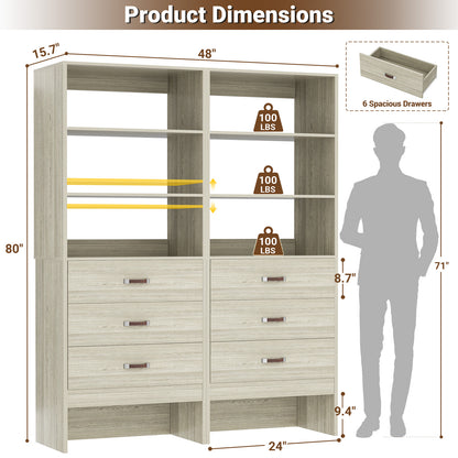 Freestanding 2FT Closet System with Leather Handles, 24" Walk-in Closets Storage Unit with Cabinet, Set of 2