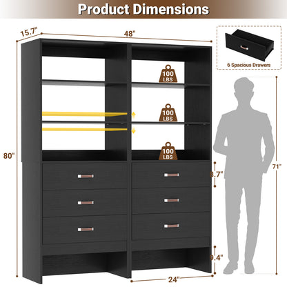 Freestanding 2FT Closet System with Leather Handles, 24" Walk-in Closets Storage Unit with Cabinet, Set of 2