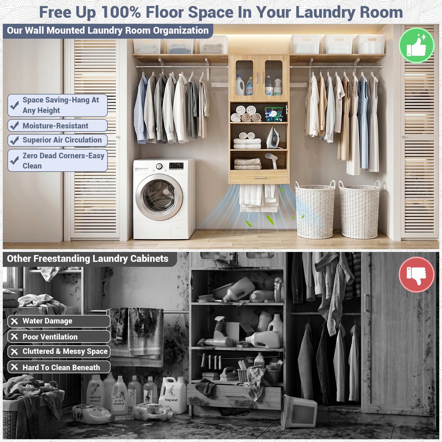 96" Wall Mounted Laundry Room Organization with Doors