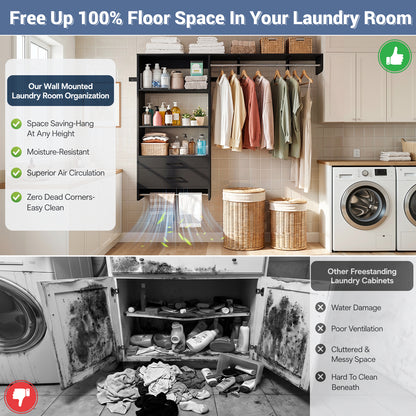 60" Wall Mounted Laundry Room Organization with Pull-out Shelf & Storage