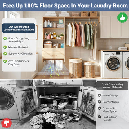 60" Wall Mounted Laundry Room Organization with Pull-out Shelf & Storage