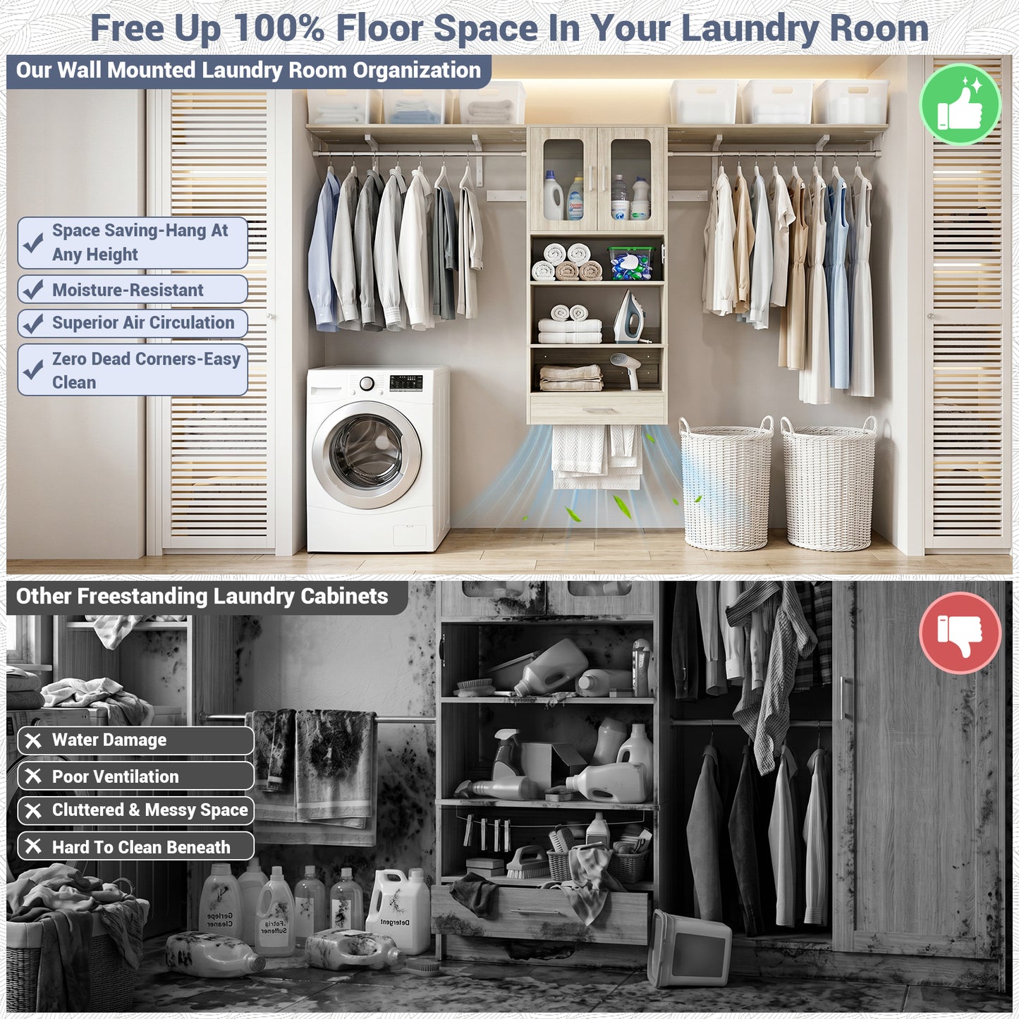 96" Wall Mounted Laundry Room Organization with Doors
