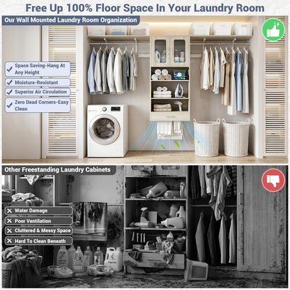 96" Wall Mounted Laundry Room Organization with Doors