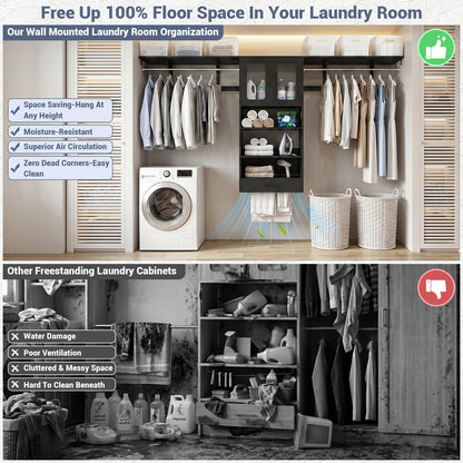 96" Wall Mounted Laundry Room Organization with Doors