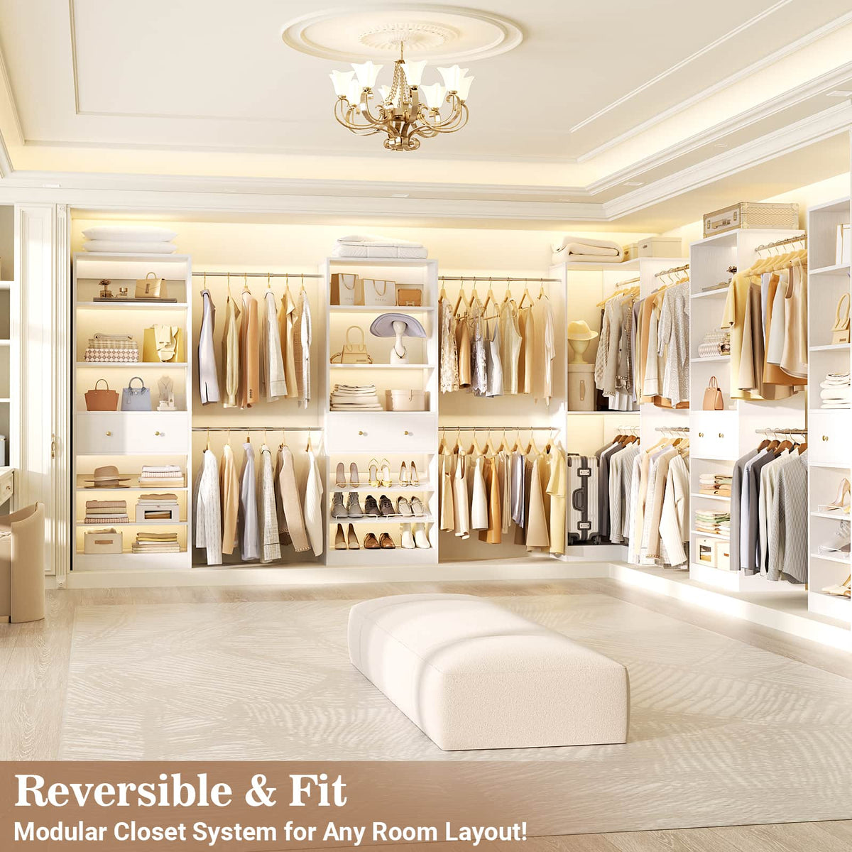 6.6-18.2 FT Expandable Corner Closet System Set of 3 with 2 Drawers