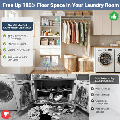 60" Wall Mounted Laundry Room Organization with Pull-out Shelf & Storage