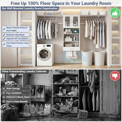 96" Wall Mounted Laundry Room Organization with Doors
