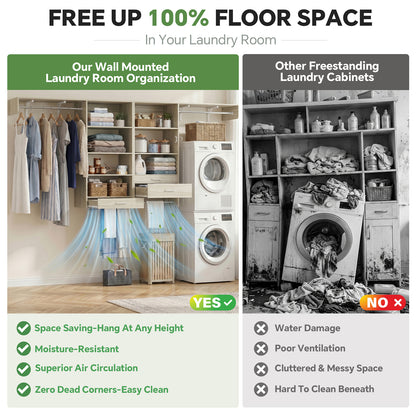 120" Large Laundry Room Organization Set with Pull-Out Drawer/Stand Shelf