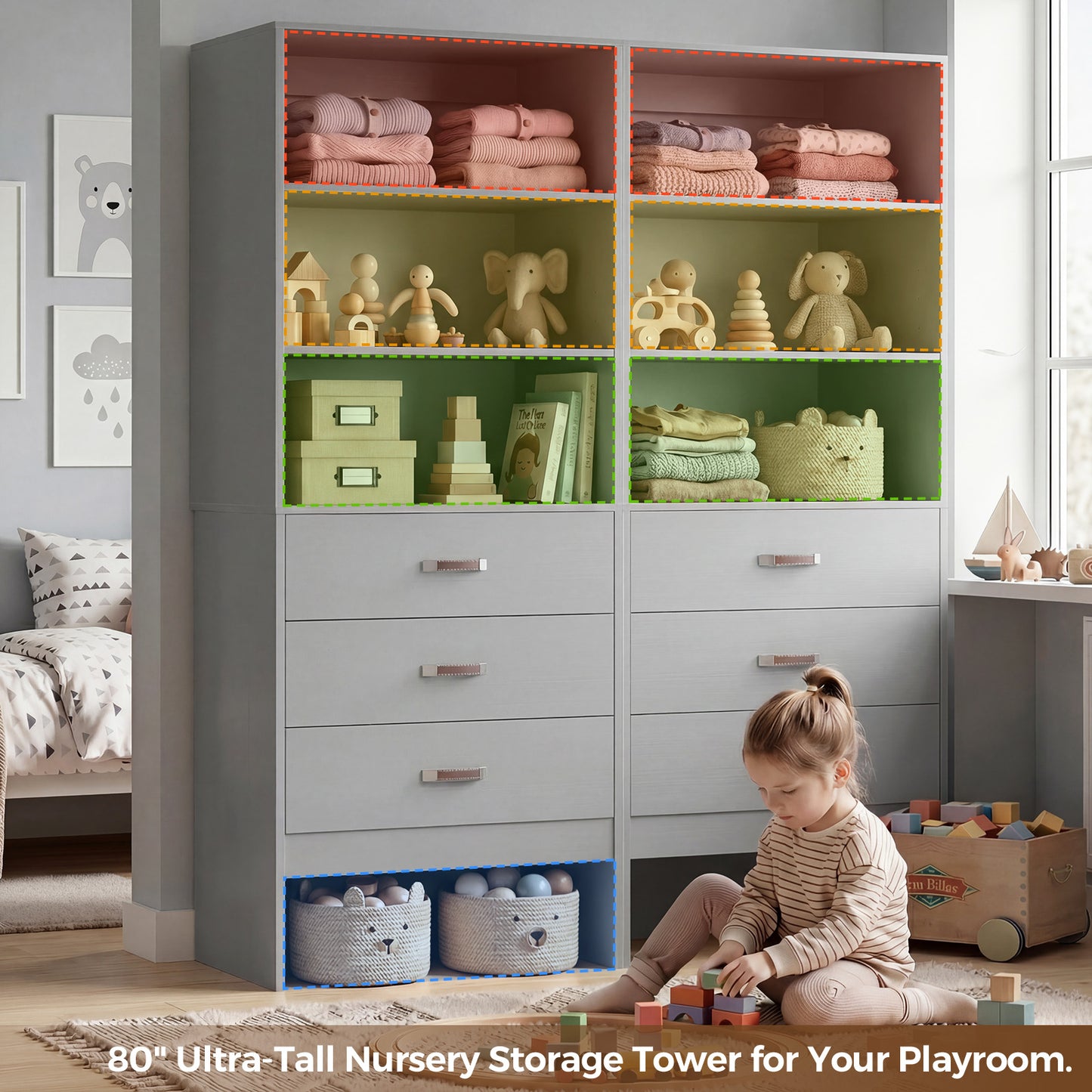 Freestanding 2FT Closet System with Leather Handles, 24" Walk-in Closets Storage Unit with Cabinet, Set of 2