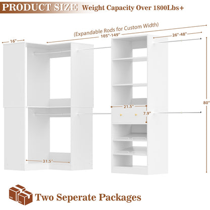 6.6-12.4 FT Expandable Corner Closet System Set of 2 with Drawer