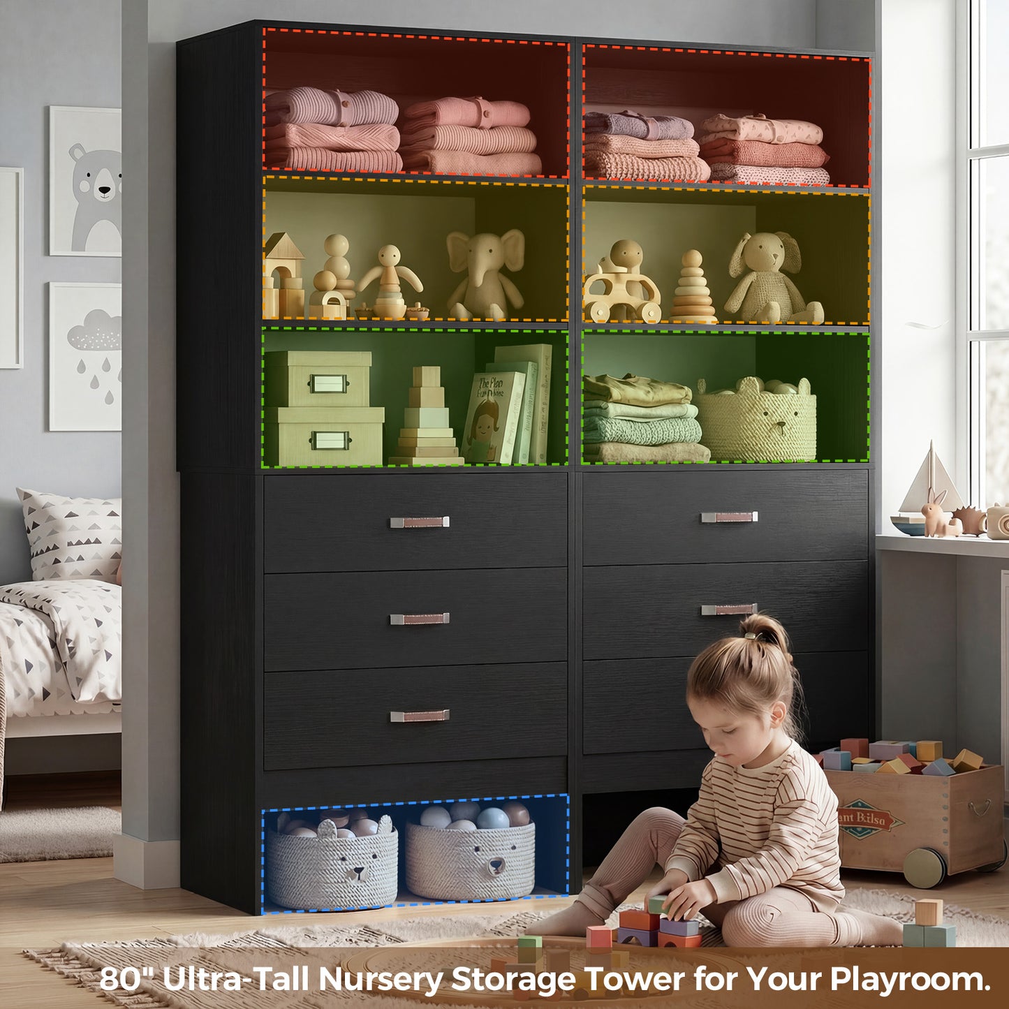 Freestanding 2FT Closet System with Leather Handles, 24" Walk-in Closets Storage Unit with Cabinet, Set of 2