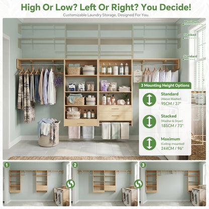 120" Large Laundry Room Organization Set with Pull-Out Drawer/Stand Shelf