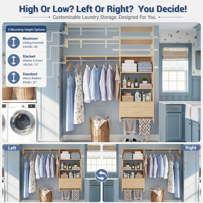 60" Wall Mounted Laundry Room Organization with Pull-out Shelf & Storage