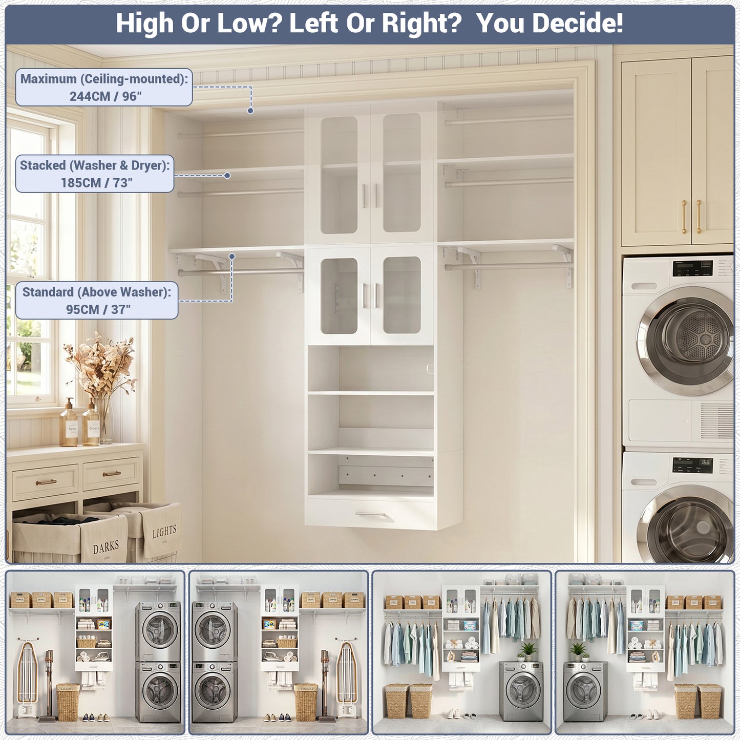 96" Wall Mounted Laundry Room Organization with Doors