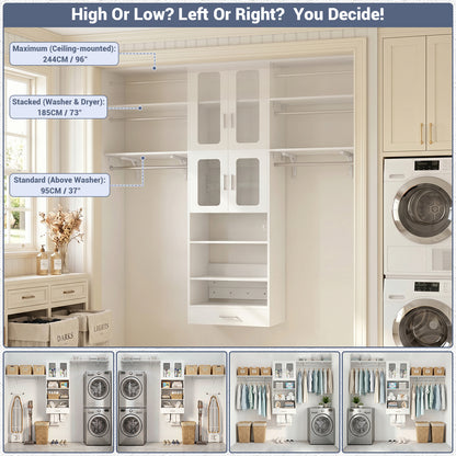 96" Wall Mounted Laundry Room Organization with Doors