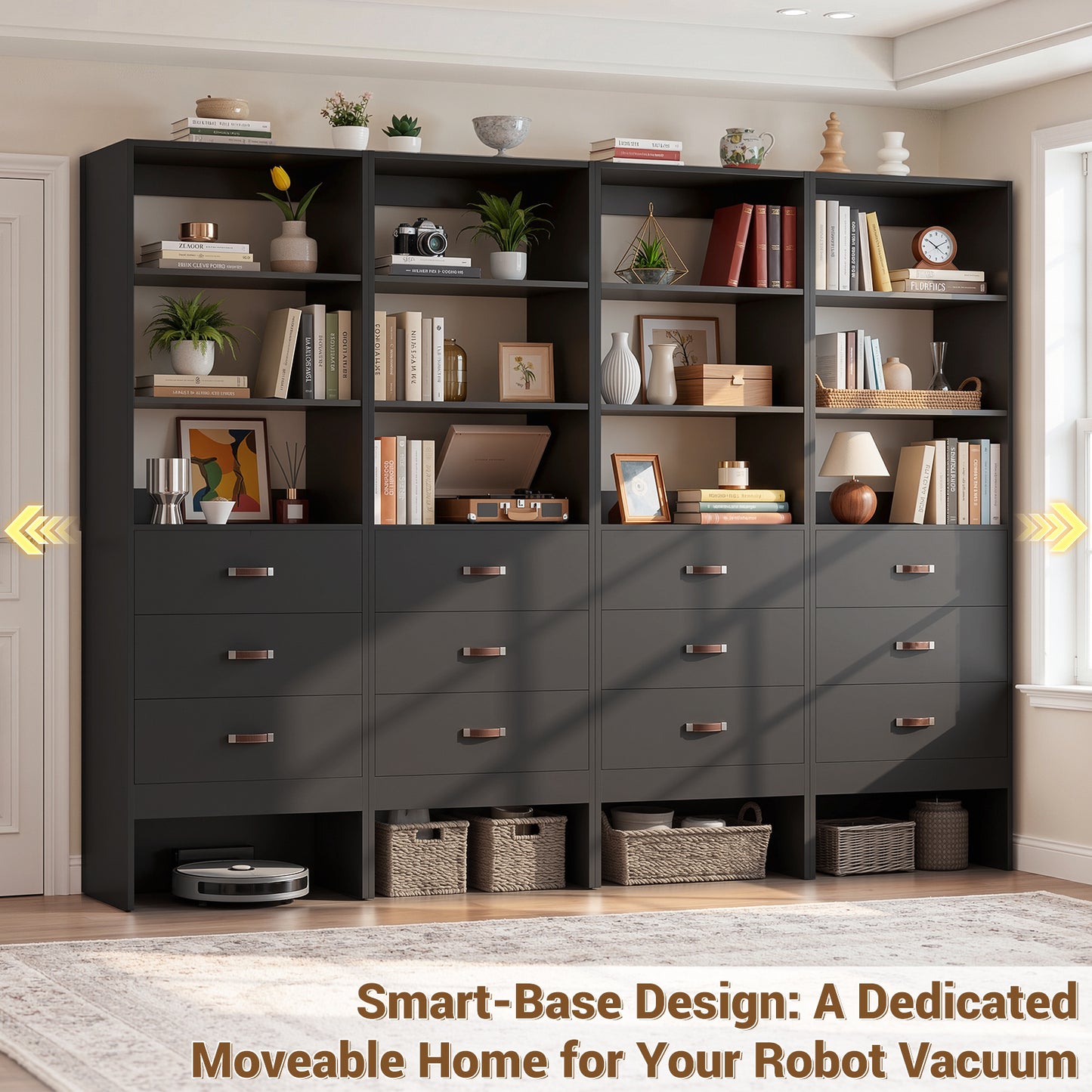 Freestanding 2FT Closet System with Leather Handles, 24" Walk-in Closets Storage Unit with Cabinet, Set of 4