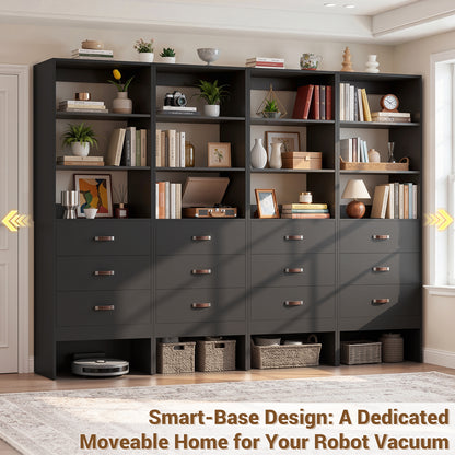 Freestanding 2FT Closet System with Leather Handles, 24" Walk-in Closets Storage Unit with Cabinet, Set of 4