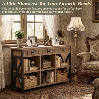 6 Cube Storage Organizer Bookcase, Cube Bookshelf with Drawers 47"