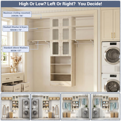 96" Wall Mounted Laundry Room Organization with Doors